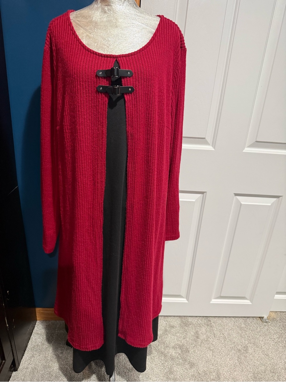 Red Midi Dress with Black Panel